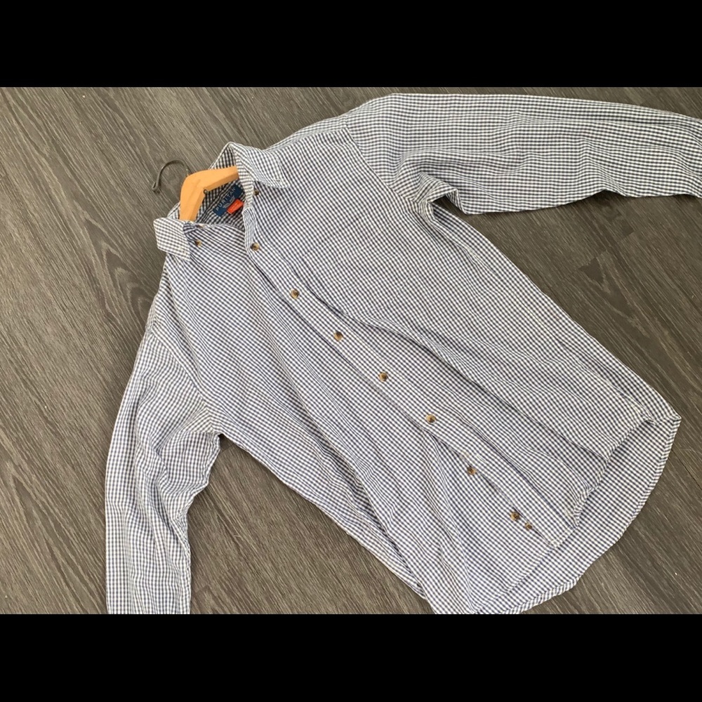 Navy and white striped longsleeve button up